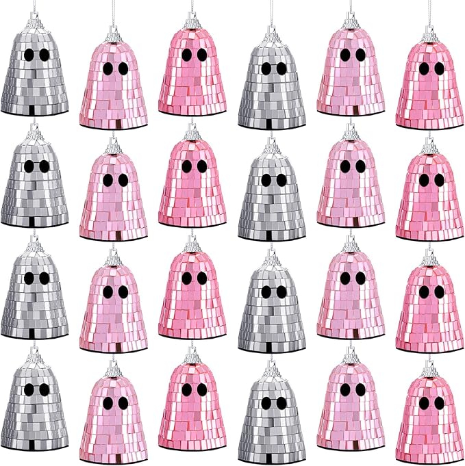 24 Pcs Halloween Disco Ghosts Decor Halloween Ornament Silver Mirror Disco by Simgoing