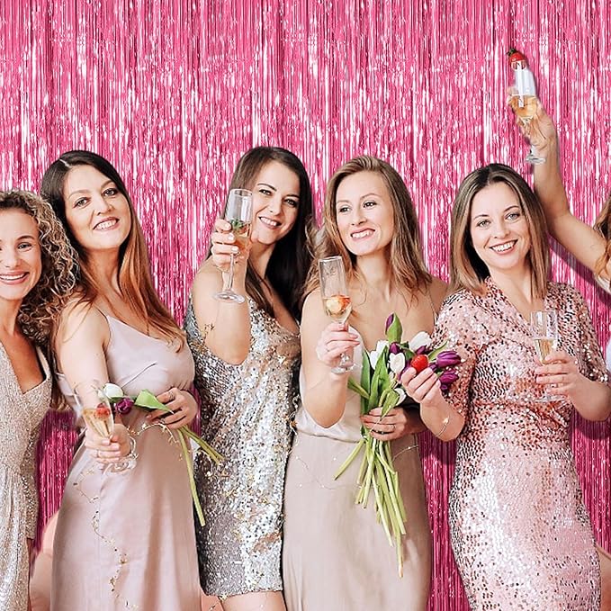 20 Pack Foil Curtain Backdrop Pink Metallic Tinsel Foil Fringe Curtains Photo - Image 3