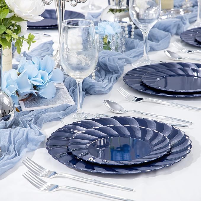 U-QE 60 Pcs Blue Plastic Plates - Image 5