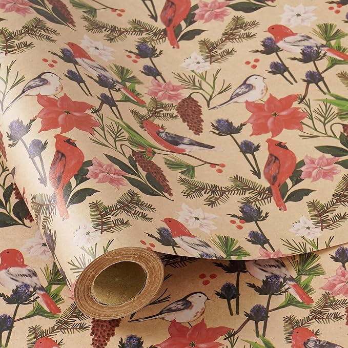 RUSPEPA Kraft Christmas Wrapping Paper Roll, Mini Roll, Watercolor Bird and by RUSPEPA