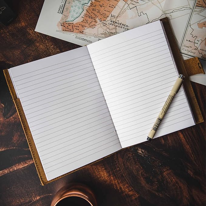 Refillable Leather Journal | Premium Lined A5 Notebook Cover | 200 Ruled - Image 7