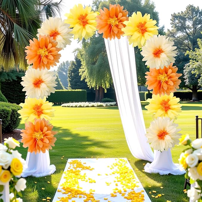 12 Pcs Daisy Tissue Paper Pom Poms Fall Party Decorations Orange Yellow Tissue - Image 4