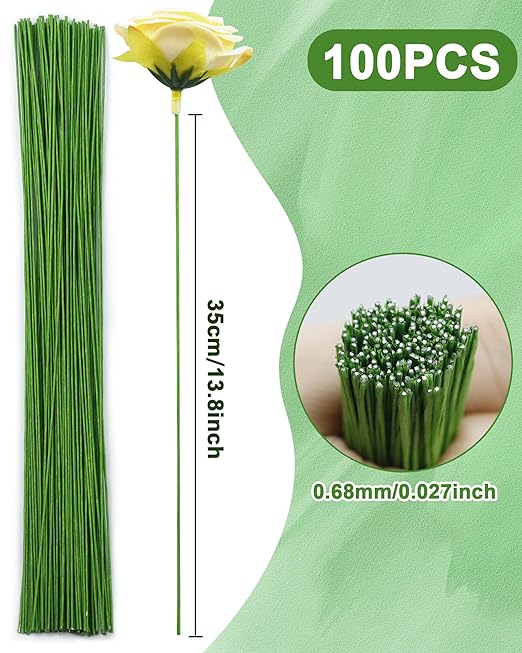 100 PCS FIVEIZERO 26 Gauge LightGreen Floral Wire Stems - Image 2