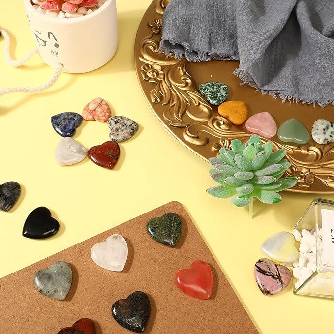 Nuenen 30 Pcs Heart Shape Crystals Bulk 1.2 Inch Gemstone Heart Worry Stone - Image 7