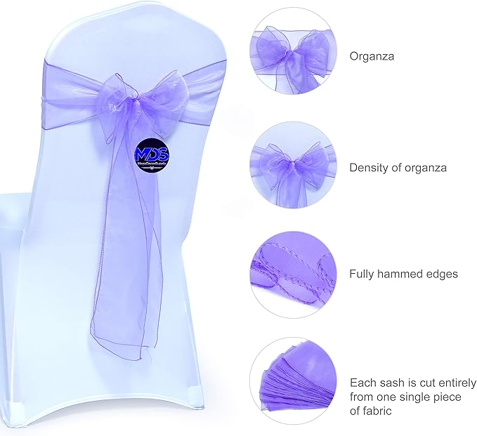 MDS Pack of 150 PCS Organza Chair Sashes Wider Dining Chair Bows Ribbon Tie Back - Image 2