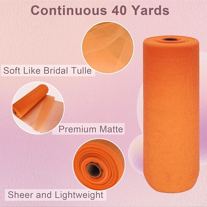 Orange Tulle Fabric Roll Spool Bolt Large Tulle Wedding Party Decoration - Image 2