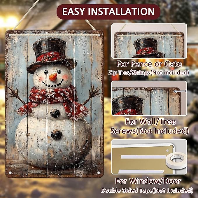 Vintage Christmas Metal Tin Sign Snowman Retro Wall Decor Christmas Tin Sign - Image 3