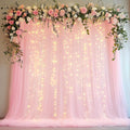 Tulle Backdrop Curtain with Lights String 10FT X 10FT Pink Sheer Tulle Backdrop by Xiomot