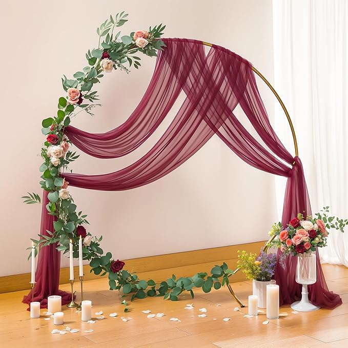 1 Panels Wedding Arch Draping Fabric Burgundy Sheer Backdrop Curtain Arch Drape - Image 3