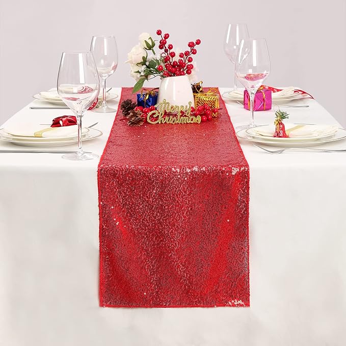 Red Table Runners 10 Packs 12x108 Inch Glitter Sequin Table Runners - Image 4