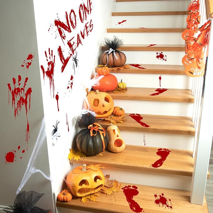 Halloween Bloody-Handprint-Footprints Floor Stickers, Scary Halloween Party - Image 3