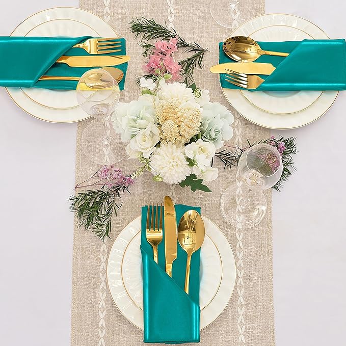 12 Pieces Teal Satin Napkins, Silky Soft Smooth Washable Napkins - Image 2