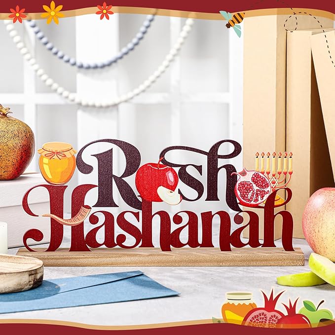 Rosh Hashanah Metal Sign Jewish New Year Table Centerpiece Tiered Tray Decor - Image 3