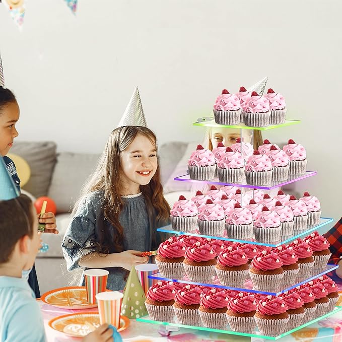 Cupcake Stand with Rechargeable Led, 5 Tier Clear Cupcake Holder, 7 Colors - Image 5