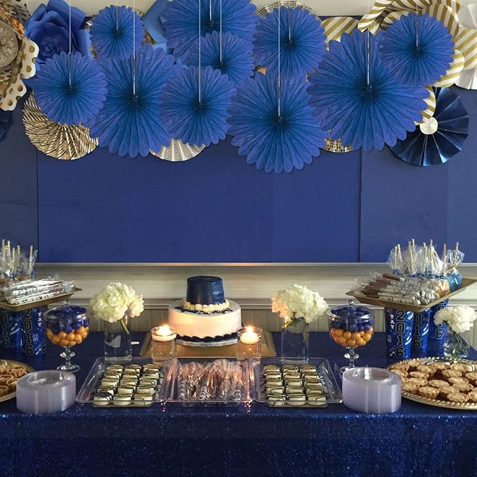 20 Pcs Navy Blue Hanging Paper Fan, Hanging Honeycomb Round Paper Fans - Image 5