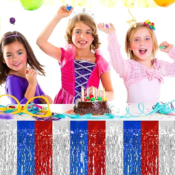 4P Wavy Metallic Tinsel Foil Fringe Table Skirts - Image 4