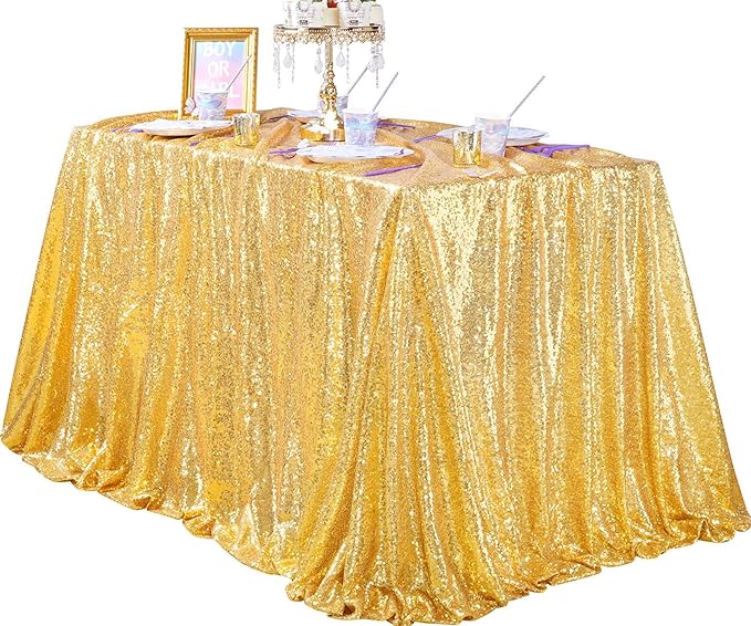 QueenDream 90x132inch Rectangle Sparkly Gold Sequin Tablecloth Wedding Glitter by QueenDream