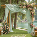 2 Panels Wedding Arch Draping Fabric Sage Green Sheer Backdrop Curtain Arch by Besutolife