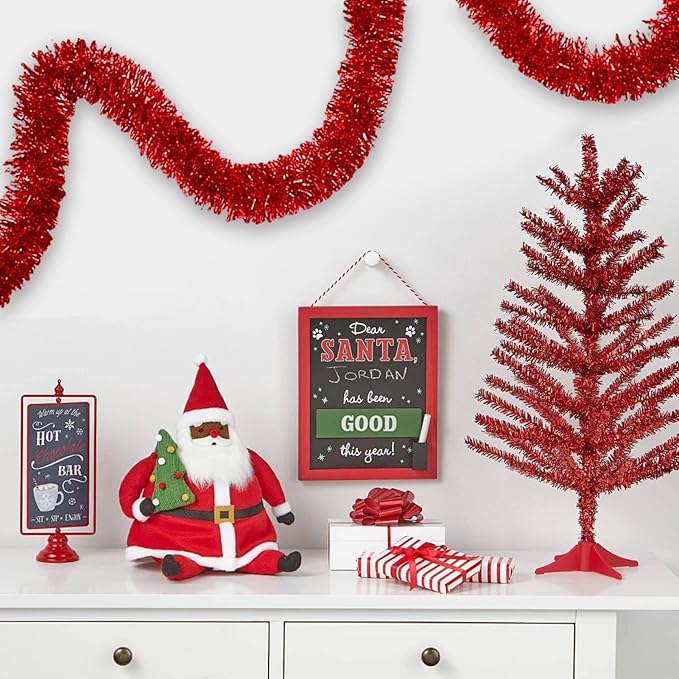 50 Feet Red Christmas Tinsel Garland, Metallic Foil Twist Banner Wall Hanging - Image 6