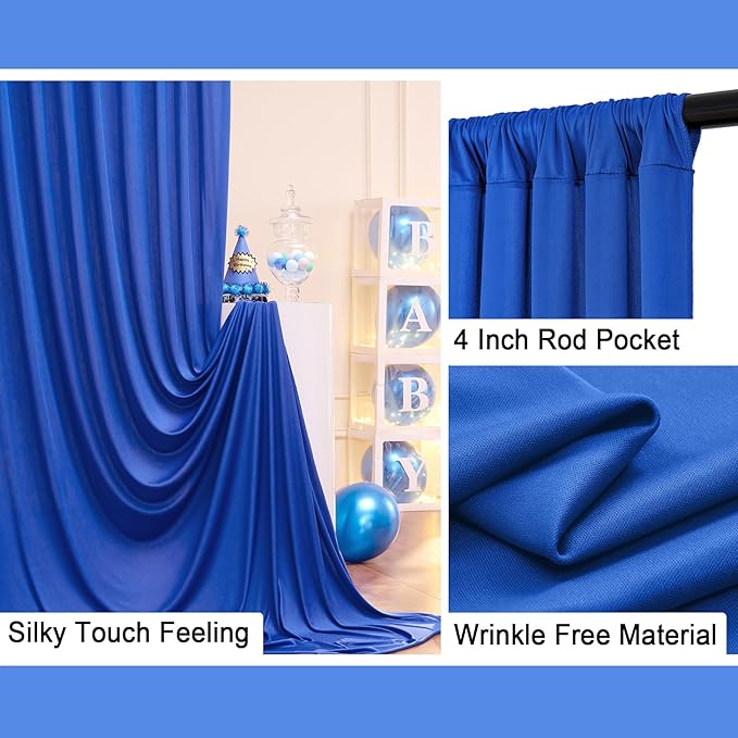 30ft x 10ft Wrinkle Free Royal Blue Backdrop Curtain - Image 4