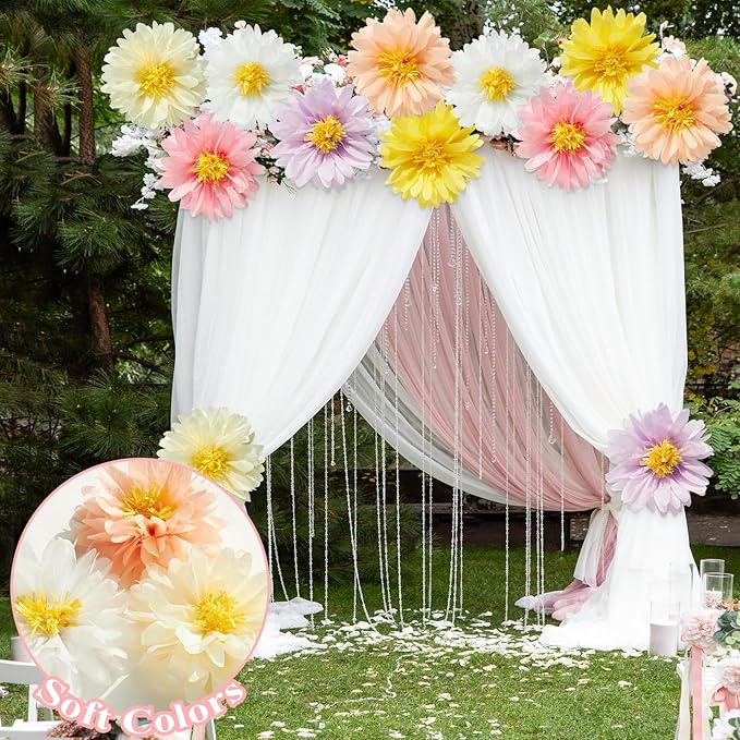 12 Pcs Daisy Tissue Paper Pom Poms Party Decorations Colorful Tissue Flowers - Image 4
