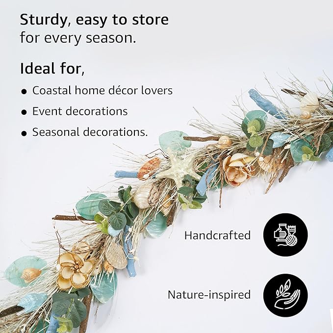 5' Coastal Shell Garland – Handcrafted Holiday Tree Wall Decor - Image 3