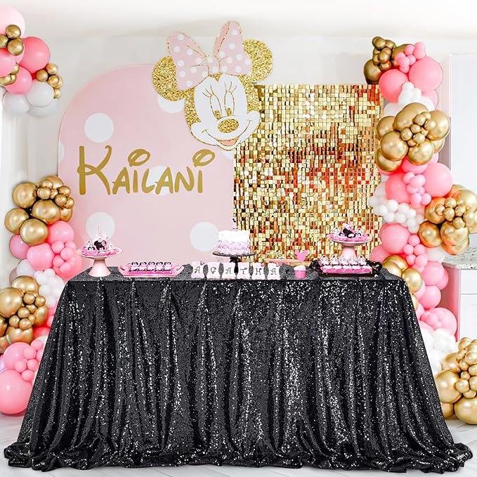 QueenDream Black Sequin Tablecloth 60" x 102" Black Table Cloth Rectangle - Image 3