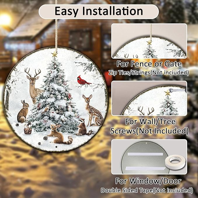 Round Christmas Snow Animals Metal Tin Sign - Image 3