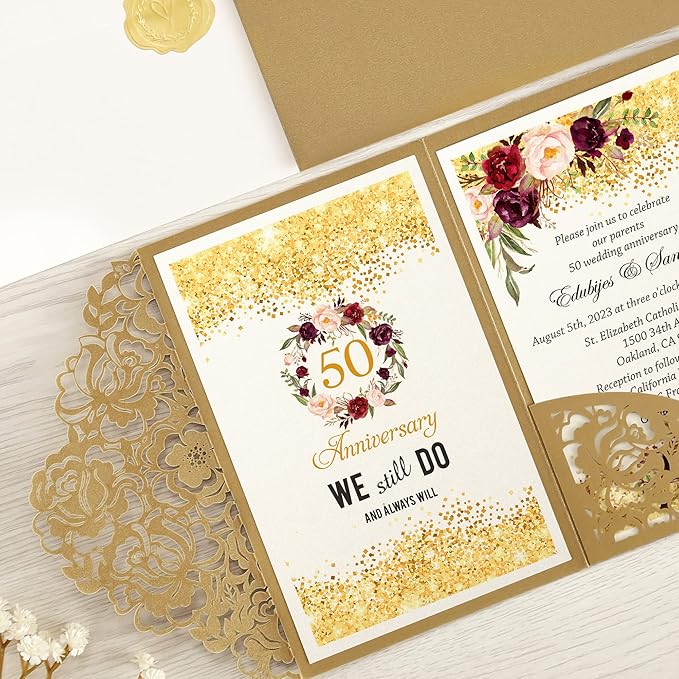 DORIS HOME 50pcs Laser Cut Wedding Invitations - Image 6