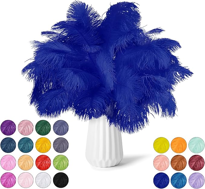 NEWONG 30pcs Royal Blue Ostrich Feathers Natural Bulk 11-14inch Vase Craft by NEWONG
