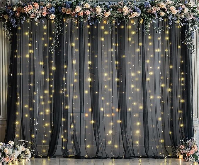 20ft x 10ft Black Tulle Photo Backdrop Curtain by Suppromo