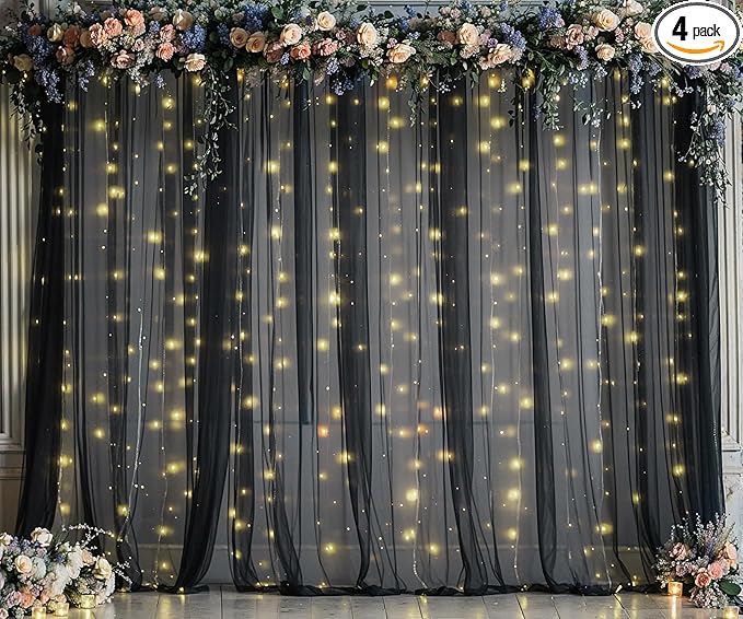 Black Tulle Backdrop Curtain by Suppromo
