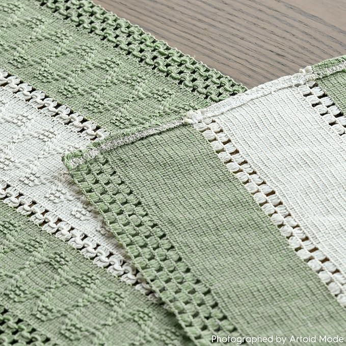 Artoid Mode Light Green Farmhouse Rustic Table Runner, Seasonal Hollow Kitchen - Image 5