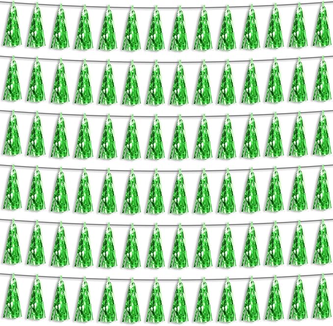 6P Green Foil Fringe Metallic Tassel Streamers Banner Tassel Garland by HYSILLA