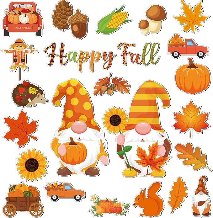 25 Pieces Happy Fall Magnets Gnome Pumpkin Fridge Magnets Fall Theme Car by Xuhal