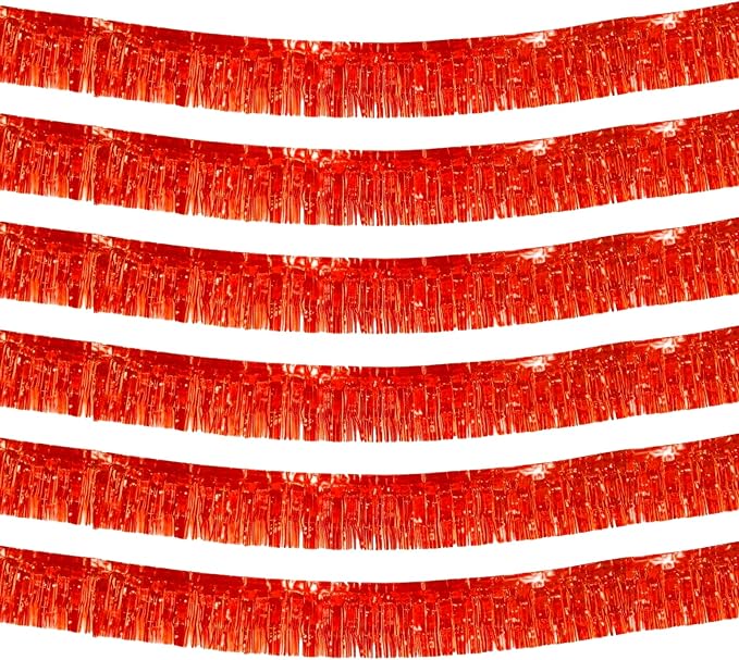 6 Pack 10 Feet Red Foil Fringe Garland Metallic Tinsel Streamers Banner Wall by Clayghsen