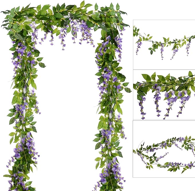 DearHouse 4Pcs 6.6Ft/Piece Artificial Flowers Silk Wisteria Garland Artificial by DearHouse