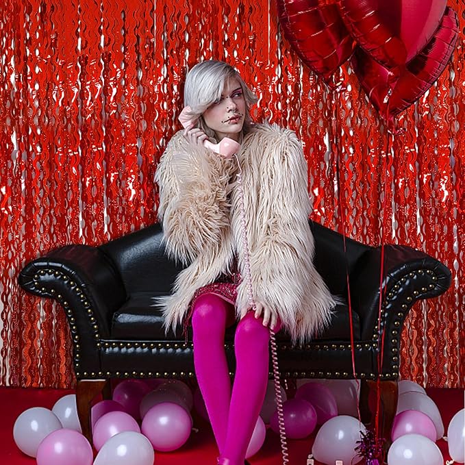 Red Streamers Tinsel Foil Fringe Curtains Wavy - Image 3