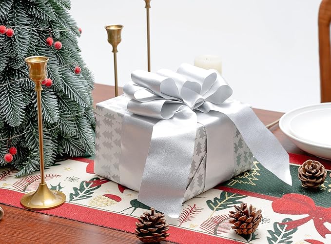 White Satin Wired Ribbon 2-1/2 Inch Double-Faced Sliver Glitter Christmas - Image 4