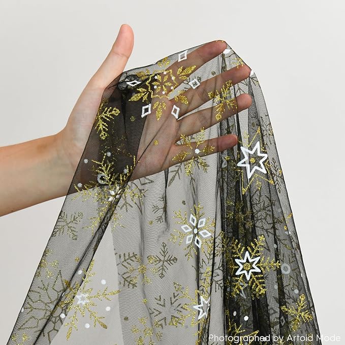 Artoid Mode Black Gold Snowflakes Christmas Gauze Table Runner 120 Inch 10FT - Image 6