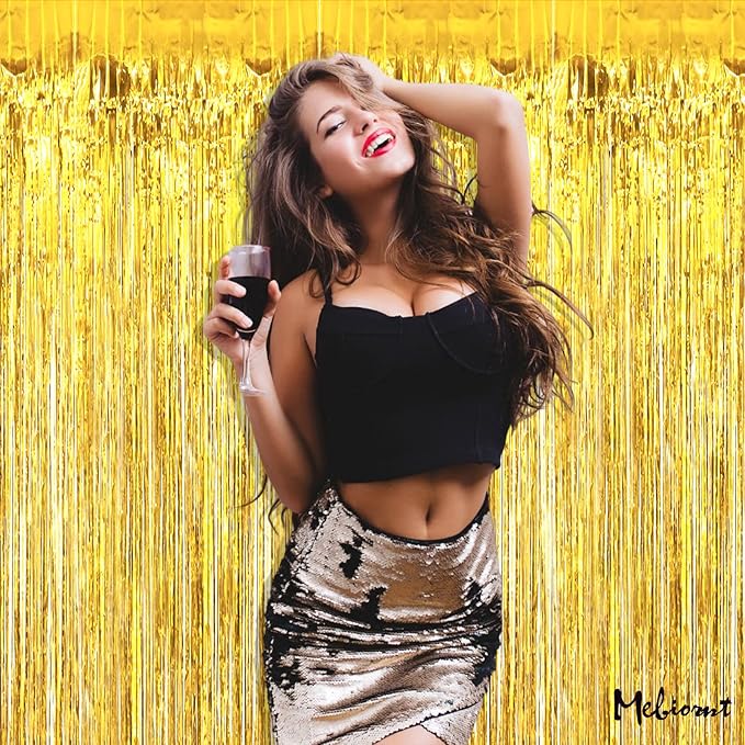 4 Pack Gold Fringe Curtain Backdrop, 3.2Ft x 6.6Ft Metallic Tinsel Foil Fringe - Image 5