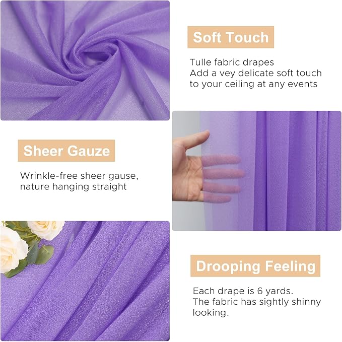 Wokceer Lavender Purple Wedding Arch Draping Fabric Backdrop 3 Panels 28.7" X - Image 2