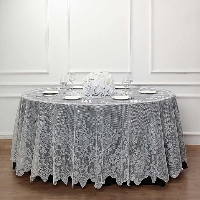 Tableclothsfactory 120" Ivory Premium Lace Round Tablecloth - Image 8