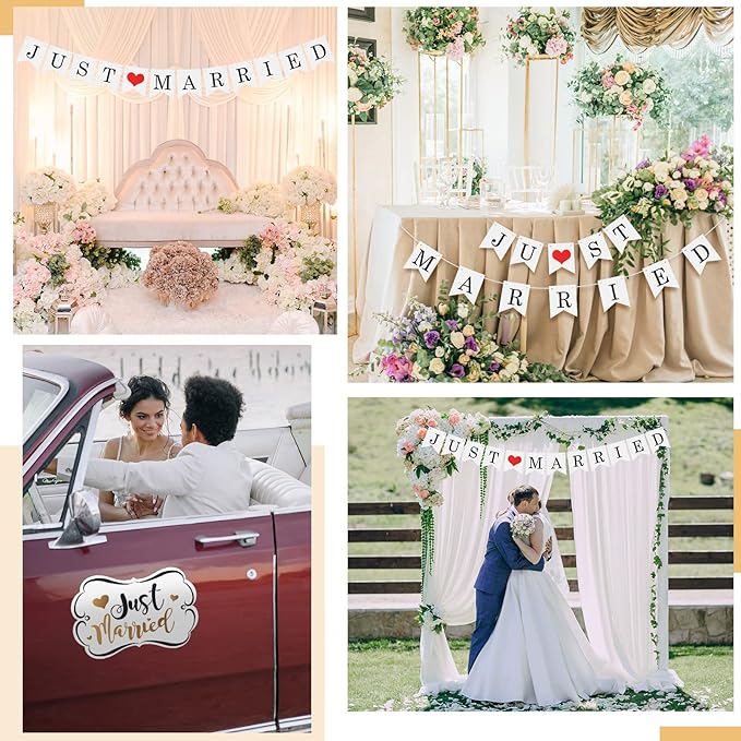 Tallew 4 Sets Just Married Car Decorations Ornate Magnets 12 x 7.5, Wedding Day - Image 6
