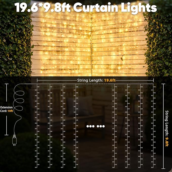 suddus 600 LED Christmas String Lights Outdoor, 9.8x19.6ft Curtain Light Plug in - Image 7