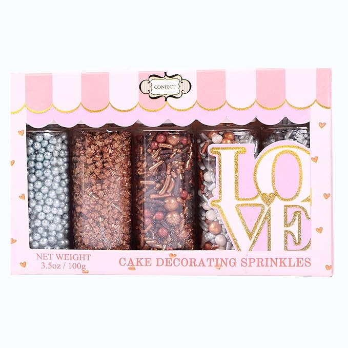 Confect-Rose Gold Edible Cake Sprinkles Mix – Pearl Dragees, Bronze Sparkling - Image 8