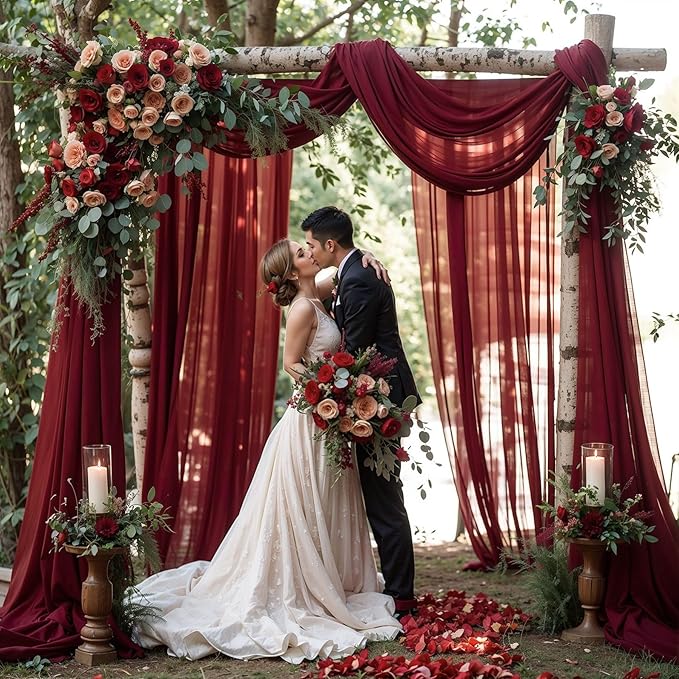 Wedding Arch Draping Fabric, 1 Panel 18FT Burgundy Sheer Backdrop Curtain - Image 4