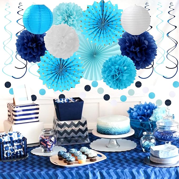 Light Royal Navy-Blue White Party-Decorations - Image 5