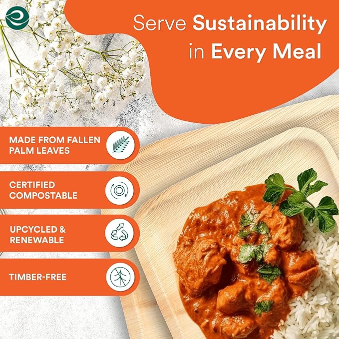 ECO SOUL Compostable 7 & 10 Inch Palm Leaf Square Plates Like Bamboo Plates | - Image 2