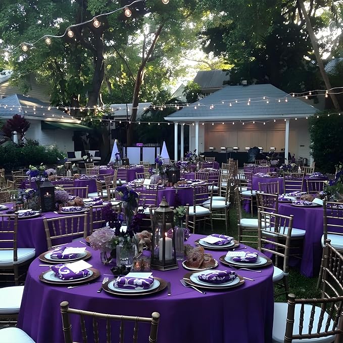 8 Pack Purple Round Tablecloth 90 Inch Stain and Wrinkle Resistant Round Purple - Image 3